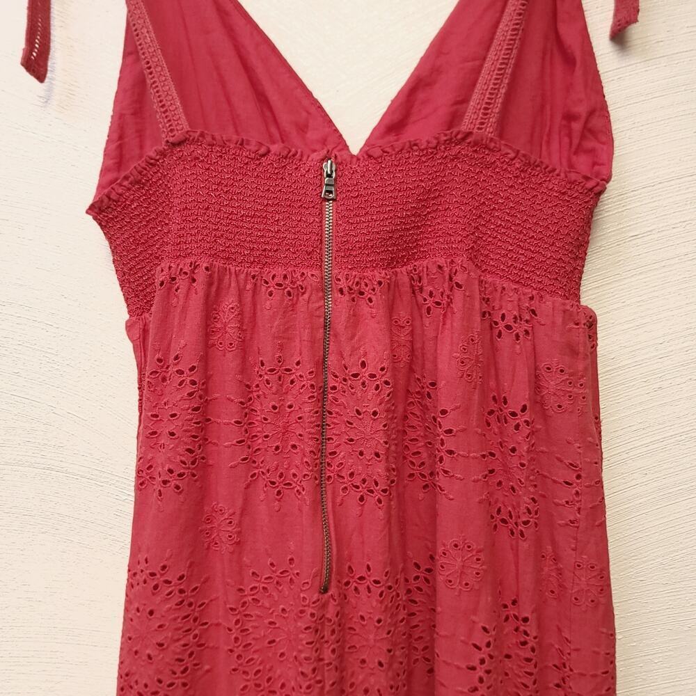 ALICE + OLIVIA Levine Smocked Waist Cotton Linen Blend Midi Dress Size 10 Red - Picture 8 of 14